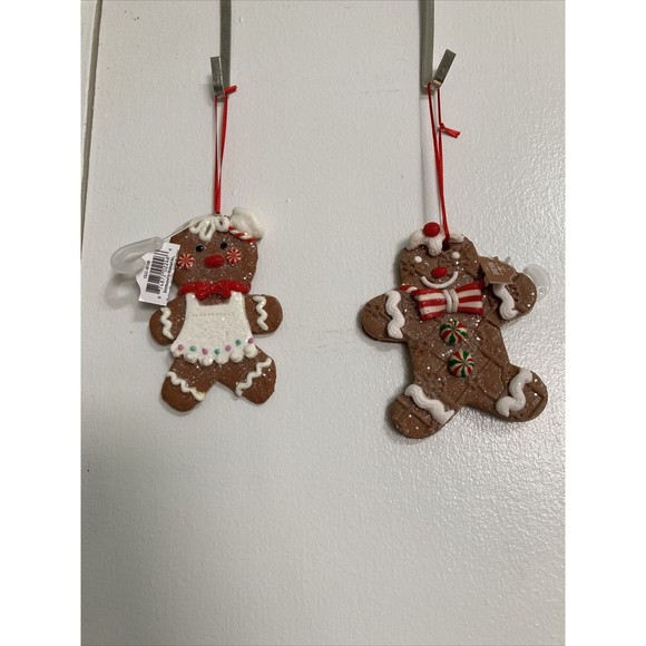 Gingerbread Cookie Girl and Boy Ornaments Christmas Holiday Set of 2 - Picture 3 of 9